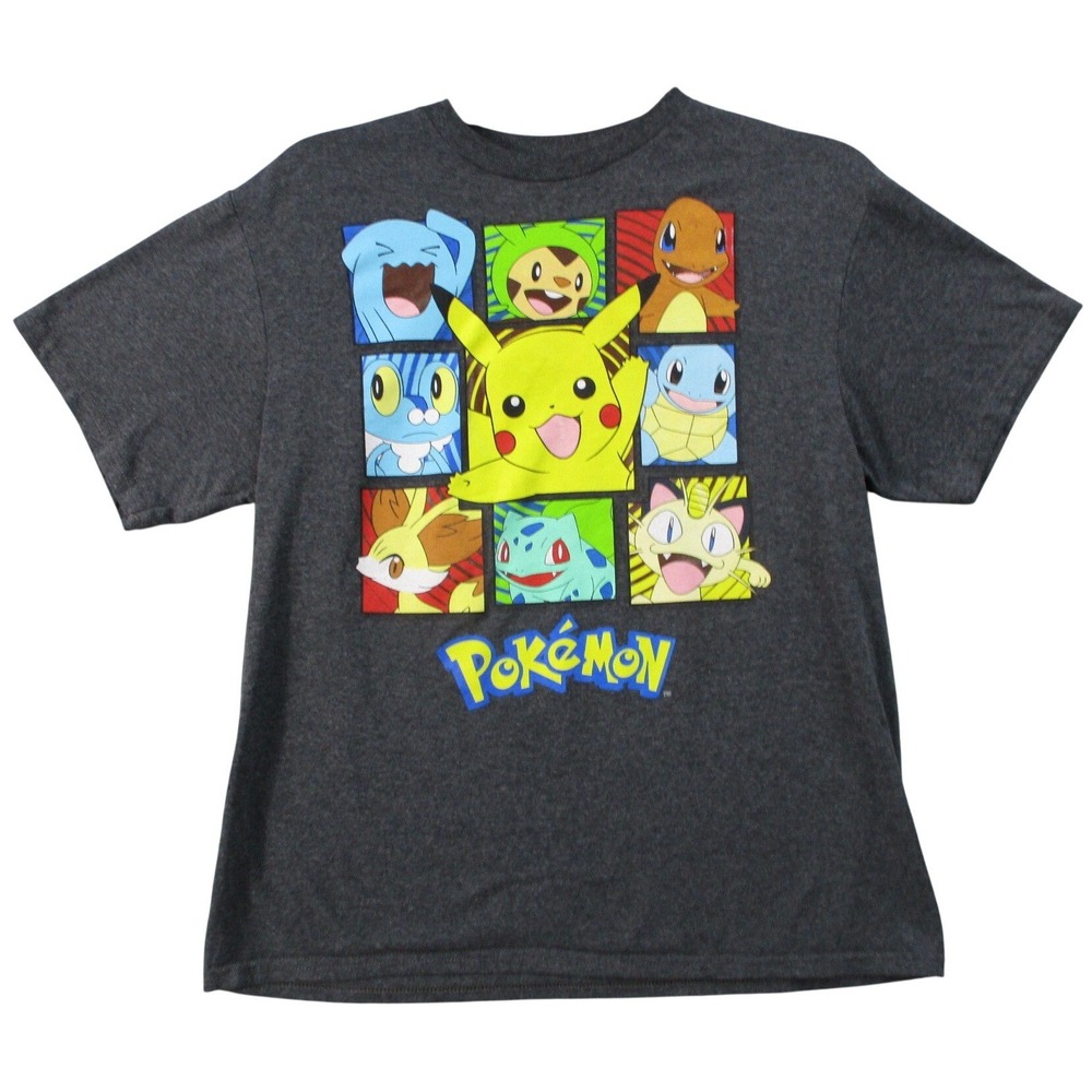 Pokemon Kids Graphic T-Shirt Pikachu Charmander Bulbasaur Charcoal Heather Gray